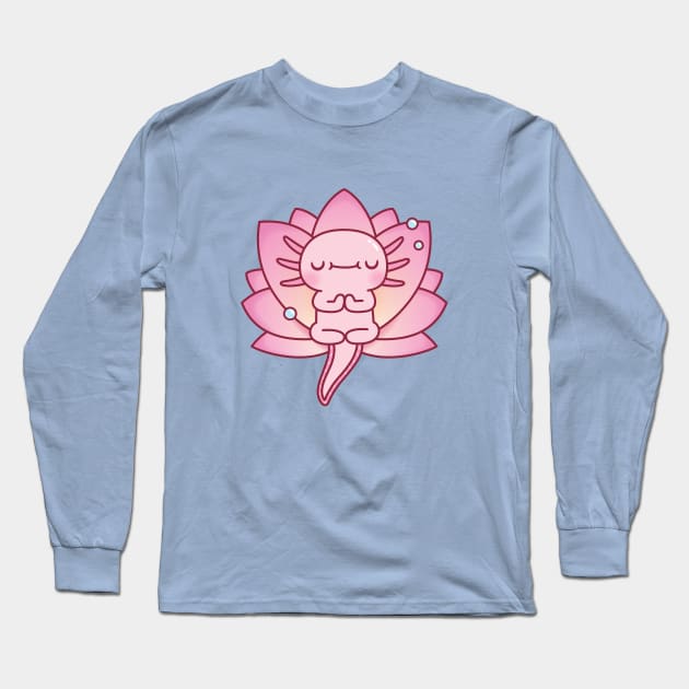 Cute Axolotl Relax Yoga Pose Lotus Flower Long Sleeve T-Shirt by rustydoodle